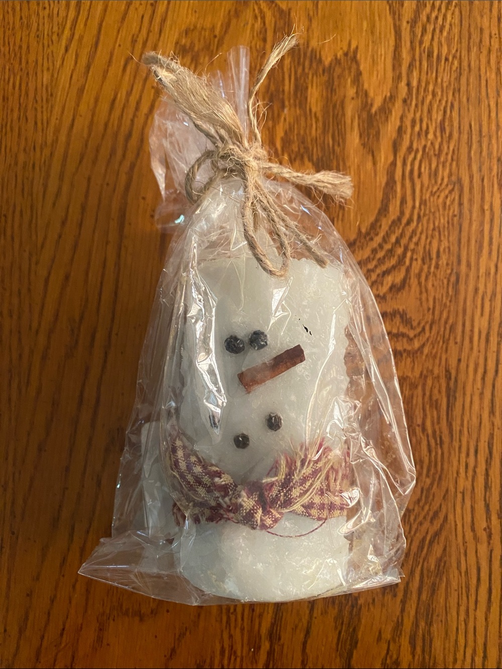 White Snowman Holiday Candle with Rustic Scarf Star Halloween Candle